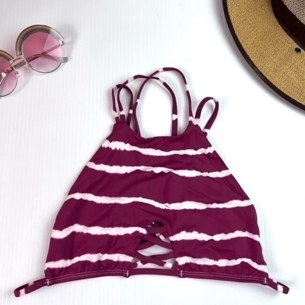 Frankie’s Bikinis womens size small maroon tie dye halter style bikini top